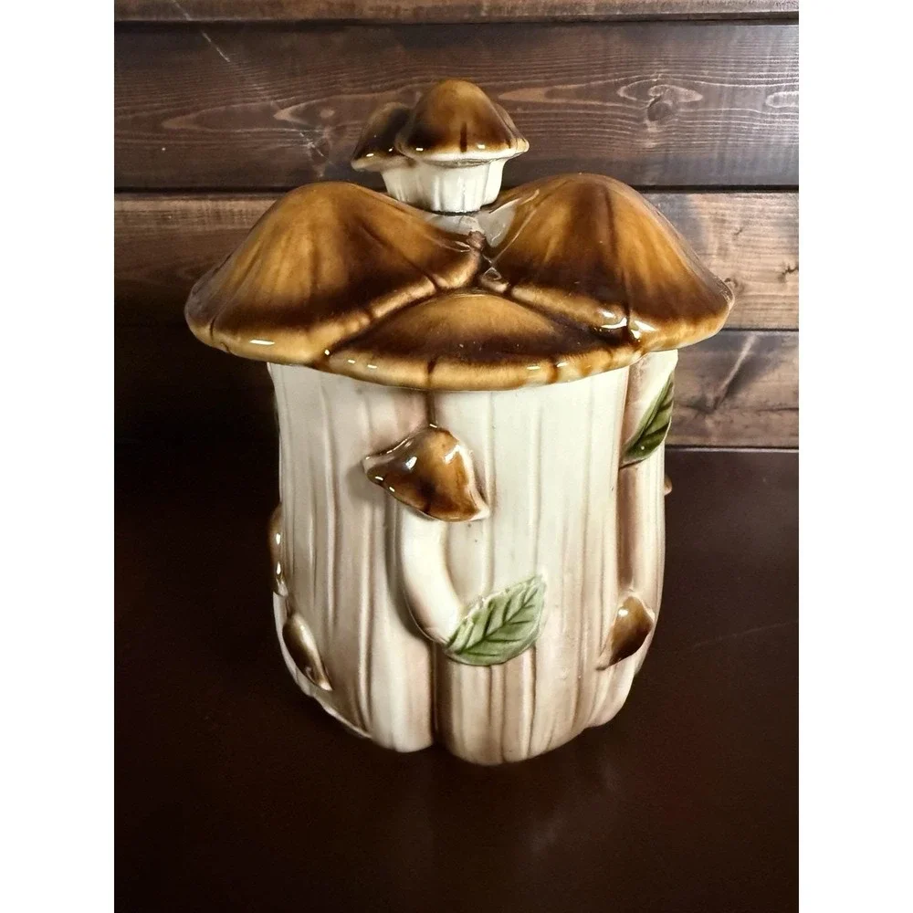 Vintage Homco Ceramic Mushroom Canisters Set Of 3 Small, Medium & Large